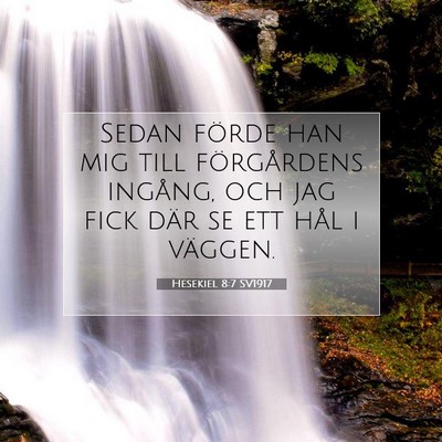 Picture 07 - Hesekiel 8:7 SV1917 - Sedan förde han mig till förgårdens ingång, - Bible Verse Picture
