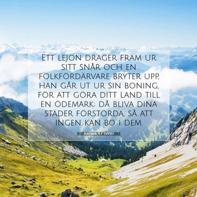Picture 07 - Jeremia 4:7 SV1917 - Ett lejon drager fram ur sitt snår och en - Bible Verse Picture