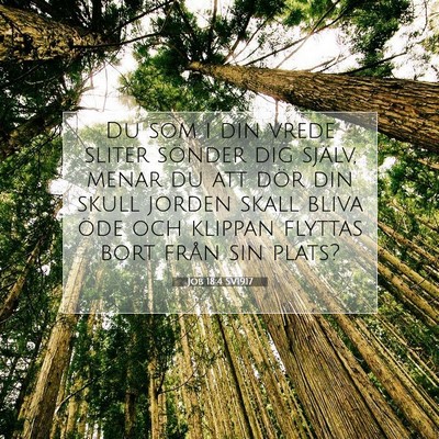 Picture 07 - Job 18:4 SV1917 - Du som i din vrede sliter sönder dig själv, - Bible Verse Picture
