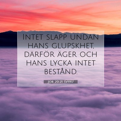 Picture 07 - Job 20:21 SV1917 - Intet slapp undan hans glupskhet, därför äger - Bible Verse Picture