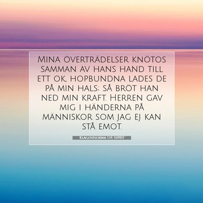 Picture 07 - Klagovisorna 1:14 SV1917 - Mina överträdelser knötos samman av hans hand - Bible Verse Picture
