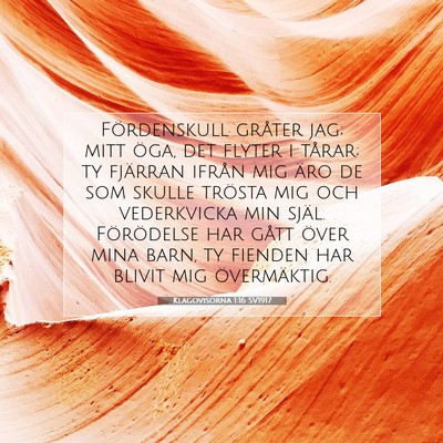Picture 07 - Klagovisorna 1:16 SV1917 - Fördenskull gråter jag; mitt öga, det flyter i - Bible Verse Picture