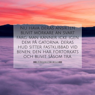 Picture 07 - Klagovisorna 4:8 SV1917 - Nu hava deras ansikten blivit mörkare än svart - Bible Verse Picture