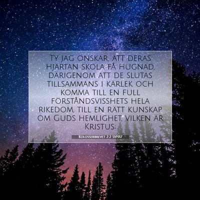 Picture 07 - Kolosserbrevet 2:2 SV1917 - Ty jag önskar, att deras hjärtan skola få - Bible Verse Picture