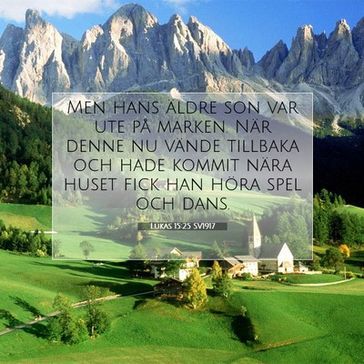 Picture 07 - Lukas 15:25 SV1917 - Men hans äldre son var ute på marken. När - Bible Verse Picture