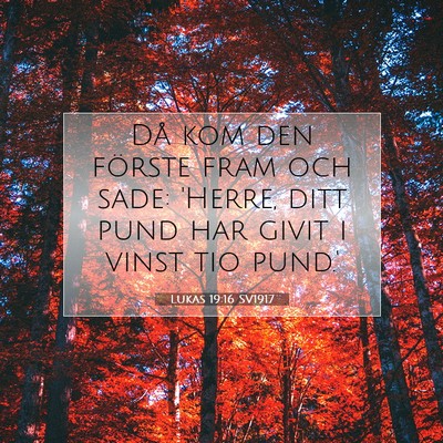 Picture 07 - Lukas 19:16 SV1917 - Då kom den förste fram och sade: 'Herre, ditt - Bible Verse Picture