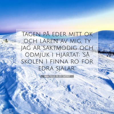 Picture 07 - Matteus 11:29 SV1917 - Tagen på eder mitt ok och lären av mig, ty jag - Bible Verse Picture