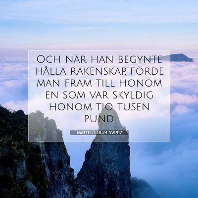 Picture 07 - Matteus 18:24 SV1917 - Och när han begynte hålla räkenskap, förde - Bible Verse Picture
