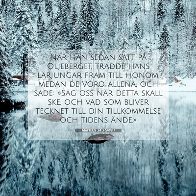 Picture 07 - Matteus 24:3 SV1917 - När han sedan satt på Oljeberget, trädde hans - Bible Verse Picture