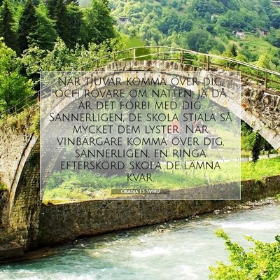 Picture 07 - Obadja 1:5 SV1917 - När tjuvar komma över dig, och rövare om - Bible Verse Picture