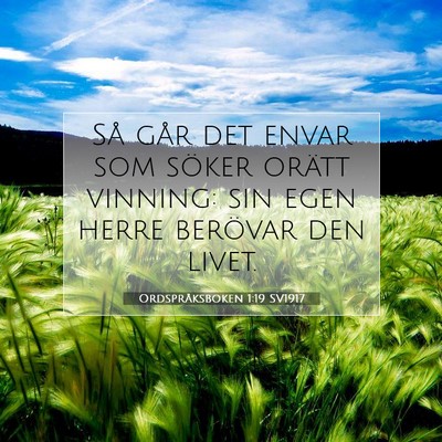 Picture 07 - Ordspråksboken 1:19 SV1917 - Så går det envar som söker orätt vinning: sin - Bible Verse Picture