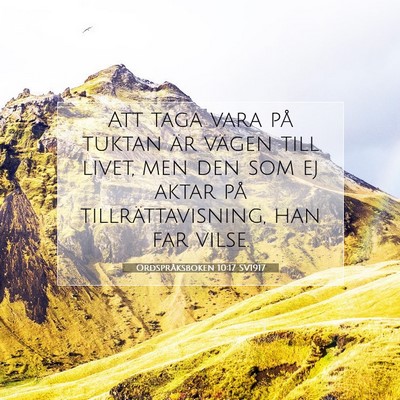 Picture 07 - Ordspråksboken 10:17 SV1917 - Att taga vara på tuktan är vägen till livet, - Bible Verse Picture