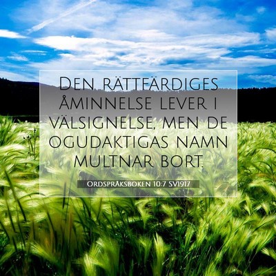 Picture 07 - Ordspråksboken 10:7 SV1917 - Den rättfärdiges åminnelse lever i - Bible Verse Picture
