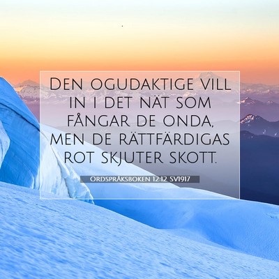 Picture 07 - Ordspråksboken 12:12 SV1917 - Den ogudaktige vill in i det nät som fångar de - Bible Verse Picture