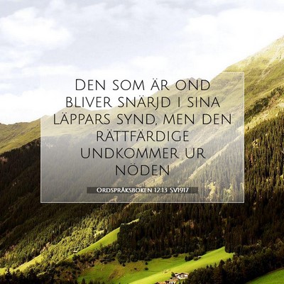 Picture 07 - Ordspråksboken 12:13 SV1917 - Den som är ond bliver snärjd i sina läppars - Bible Verse Picture