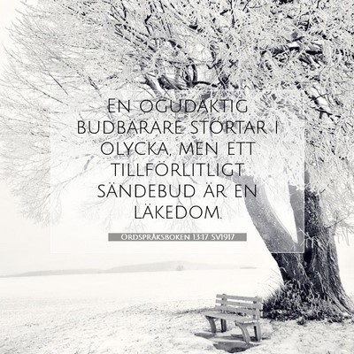 Picture 07 - Ordspråksboken 13:17 SV1917 - En ogudaktig budbärare störtar i olycka, men - Bible Verse Picture