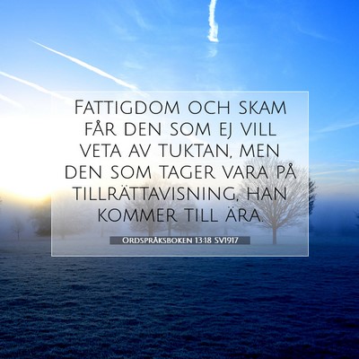 Picture 07 - Ordspråksboken 13:18 SV1917 - Fattigdom och skam får den som ej vill veta av - Bible Verse Picture