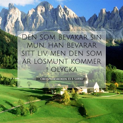Picture 07 - Ordspråksboken 13:3 SV1917 - Den som bevakar sin mun, han bevarar sitt liv, - Bible Verse Picture