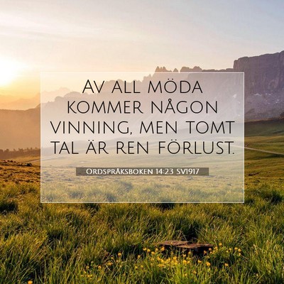 Picture 07 - Ordspråksboken 14:23 SV1917 - Av all möda kommer någon vinning, men tomt tal - Bible Verse Picture