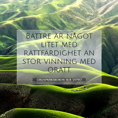 Picture 07 - Ordspråksboken 16:8 SV1917 - Bättre är något litet med rättfärdighet än - Bible Verse Picture