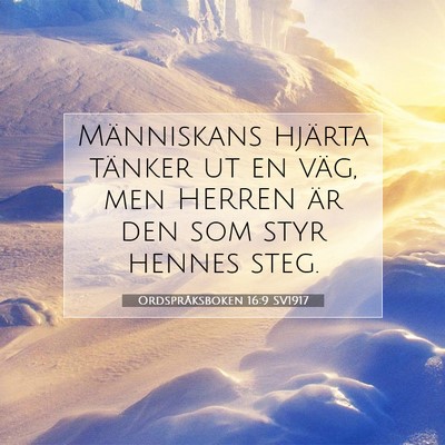 Picture 07 - Ordspråksboken 16:9 SV1917 - Människans hjärta tänker ut en väg, men - Bible Verse Picture