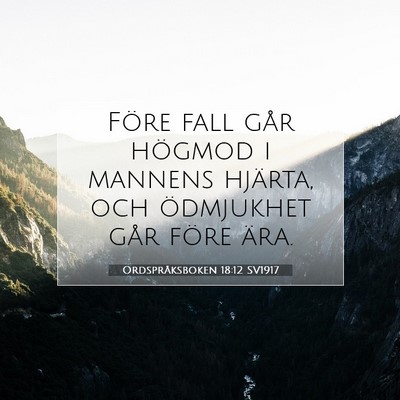 Picture 07 - Ordspråksboken 18:12 SV1917 - Före fall går högmod i mannens hjärta, och - Bible Verse Picture