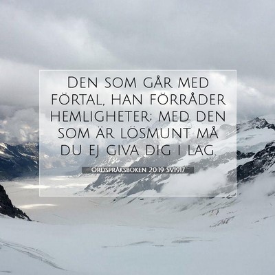 Picture 07 - Ordspråksboken 20:19 SV1917 - Den som går med förtal, han förråder - Bible Verse Picture