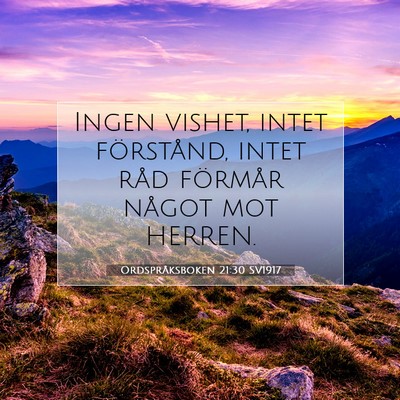 Picture 07 - Ordspråksboken 21:30 SV1917 - Ingen vishet, intet förstånd, intet råd - Bible Verse Picture