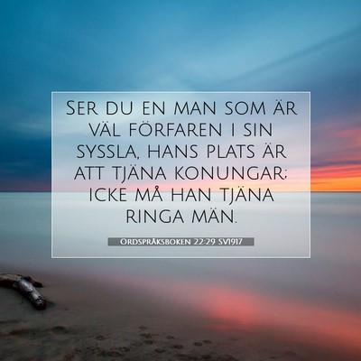 Picture 07 - Ordspråksboken 22:29 SV1917 - Ser du en man som är väl förfaren i sin - Bible Verse Picture