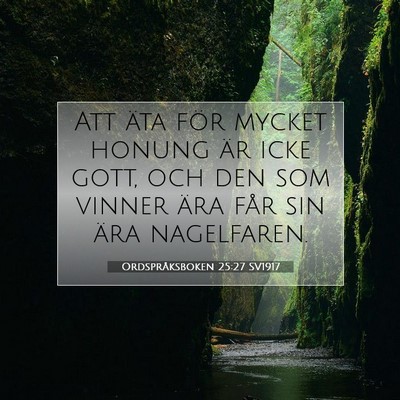 Picture 07 - Ordspråksboken 25:27 SV1917 - Att äta för mycket honung är icke gott, och - Bible Verse Picture