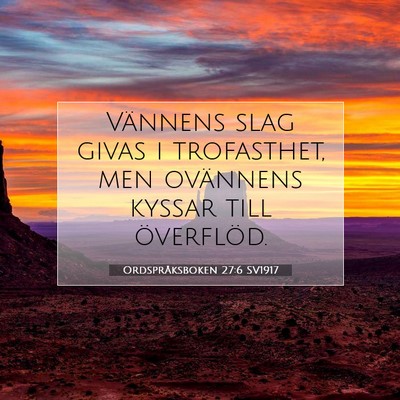 Picture 07 - Ordspråksboken 27:6 SV1917 - Vännens slag givas i trofasthet, men ovännens - Bible Verse Picture