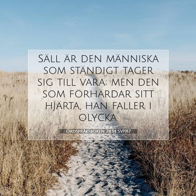 Picture 07 - Ordspråksboken 28:14 SV1917 - Säll är den människa som ständigt tager sig - Bible Verse Picture