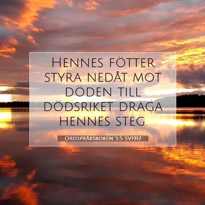 Picture 07 - Ordspråksboken 5:5 SV1917 - Hennes fötter styra nedåt mot döden till - Bible Verse Picture