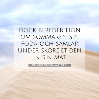 Picture 07 - Ordspråksboken 6:8 SV1917 - dock bereder hon om sommaren sin föda och samlar - Bible Verse Picture