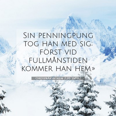 Picture 07 - Ordspråksboken 7:20 SV1917 - Sin penningpung tog han med sig; först vid - Bible Verse Picture