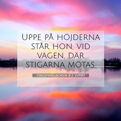 Picture 07 - Ordspråksboken 8:2 SV1917 - Uppe på höjderna står hon, vid vägen, där - Bible Verse Picture