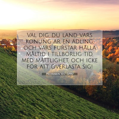 Picture 07 - Predikaren 10:17 SV1917 - Väl dig, du land vars konung är en ädling, och - Bible Verse Picture