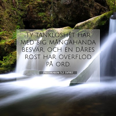 Picture 07 - Predikaren 5:2 SV1917 - Ty tanklöshet har med sig mångahanda besvär, - Bible Verse Picture