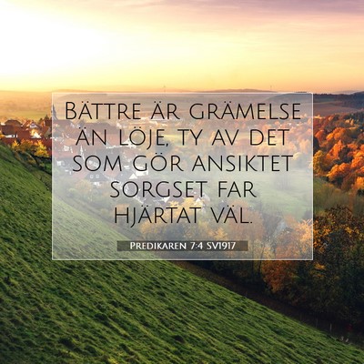 Picture 07 - Predikaren 7:4 SV1917 - Bättre är grämelse än löje, ty av det som - Bible Verse Picture