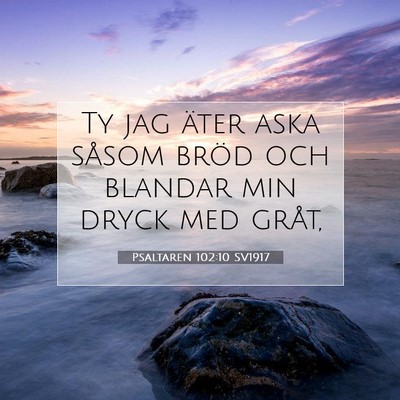 Picture 07 - Psaltaren 102:10 SV1917 - Ty jag äter aska såsom bröd och blandar min - Bible Verse Picture
