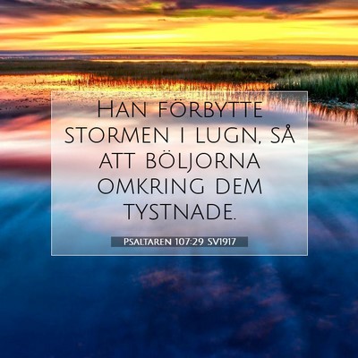 Picture 07 - Psaltaren 107:29 SV1917 - Han förbytte stormen i lugn, så att böljorna - Bible Verse Picture