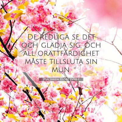 Picture 07 - Psaltaren 107:42 SV1917 - De redliga se det och glädja sig, och all - Bible Verse Picture