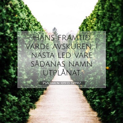 Picture 07 - Psaltaren 109:13 SV1917 - Hans framtid varde avskuren, i nästa led vare - Bible Verse Picture