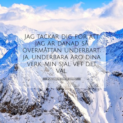 Picture 07 - Psaltaren 139:14 SV1917 - Jag tackar dig för att jag är danad så - Bible Verse Picture