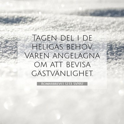 Picture 07 - Romarbrevet 12:13 SV1917 - Tagen del i de heligas behov. Varen angelägna om - Bible Verse Picture