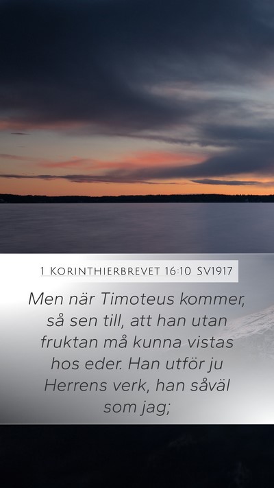 1 Korinthierbrevet 16:10 SV1917 Bible Verse Image