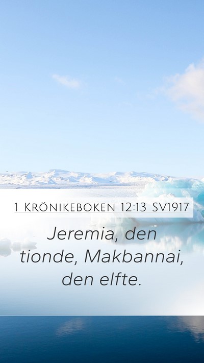 1 Krönikeboken 12:13 SV1917 Mobile Phone Wallpaper - Jeremia, den tionde, Makbannai, den - Mobile Bible Verse Wallpaper