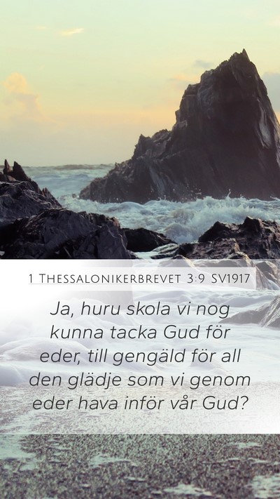 1 Thessalonikerbrevet 3:9 SV1917 Bible Verse Image