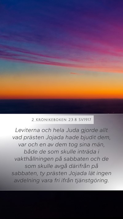 2 Krönikeboken 23:8 SV1917 Bible Verse Image