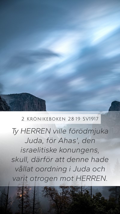 2 Krönikeboken 28:19 SV1917 Bible Verse Image